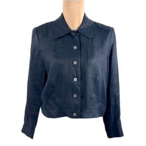 Talbots Linen Jacket Size 6P Black Peter Pan Collar NWOT